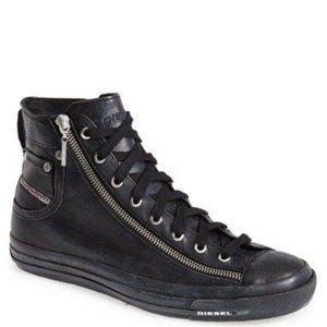 DIESEL EXPO ZIP BLACK WOMENS LEATHER HI TRAINERS